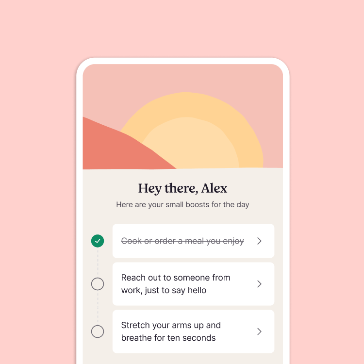 Home screen with a greeting to the user and a checklist